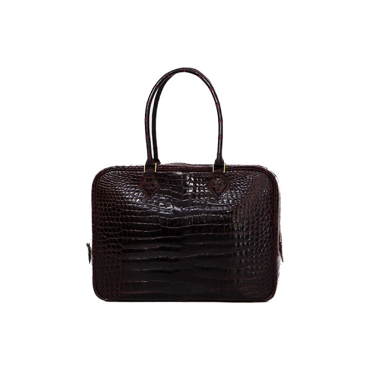 Hermes Plume 32 Porosus Crocodile Bordeaux □G Hand Bag 5s433