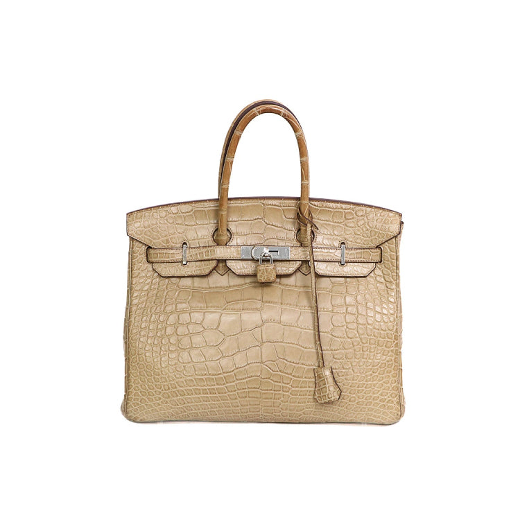Hermes Birkin 35 Matte Alligator Crocodile Poussiere □O Hand Bag 5s483