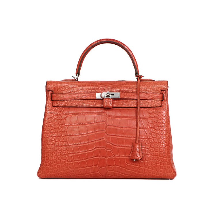 Hermes Kelly 35 Alligator Crocodile Rouge Indian □O Hand Bag 5s485