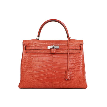 Hermes Kelly 35 Alligator Crocodile Rouge Indian □O Hand Bag 5s485