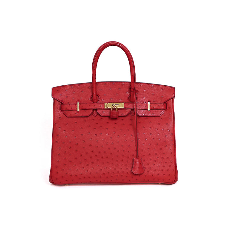Hermes Birkin 35 Ostrich Rouge Vif □L Hand Bag 5s486