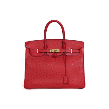 Hermes Birkin 35 Ostrich Rouge Vif □L Hand Bag 5s486