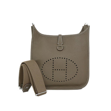 Hermes Evelyne3 PM Taurillon Clemence Etoupe K Shoulder Bag 5s527
