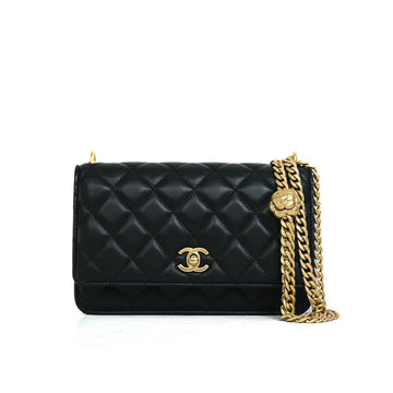 Chanel Matelasse Coco Mark Camellia Caviar Black Chain Shoulder Bag 5s528