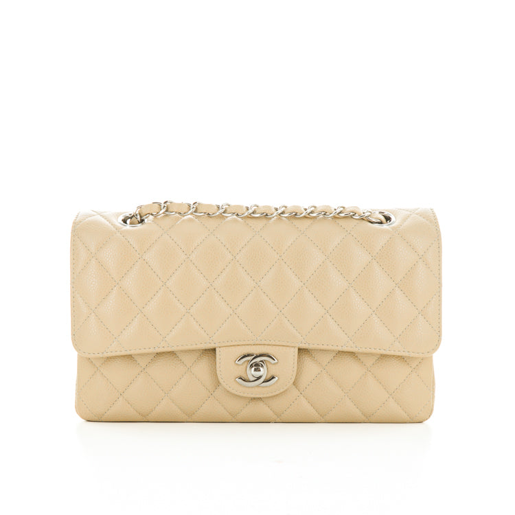 Chanel Matelasse Clasic Flap 25 Caviar Beige Chain Shoulder Bag