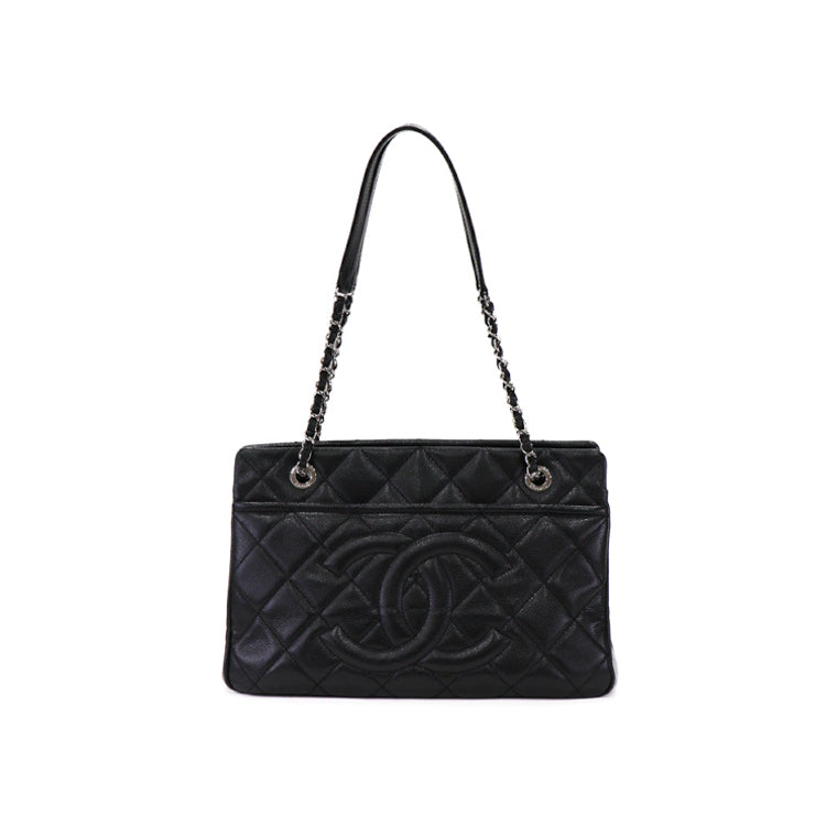 Chanel Matelasse Coco Mark Grained Calf Skin Black Silver 51513