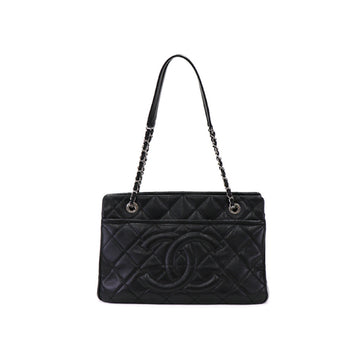 Chanel Matelasse Coco Mark Grained Calf Skin Black Silver 51513