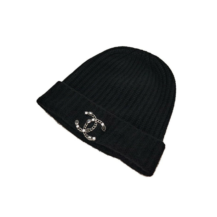 Chanel Coco Stone Cashmere Black Nnit Hat 55610