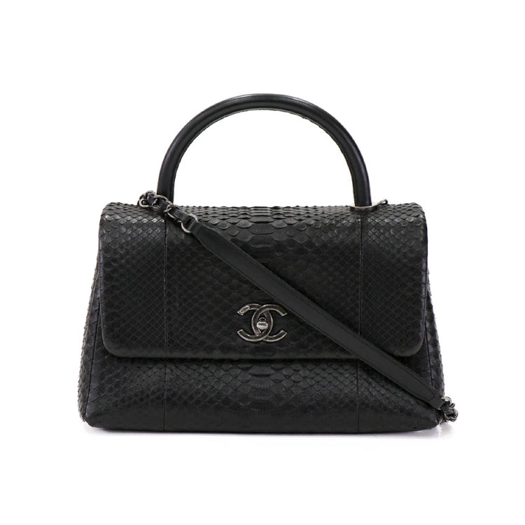 Chanel Coco Handle Python Black Chain Shoulder Bag 3K340