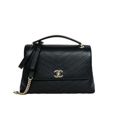 Chanel Chevron Top Handle Flap Black Shoulder Bag Jsw23