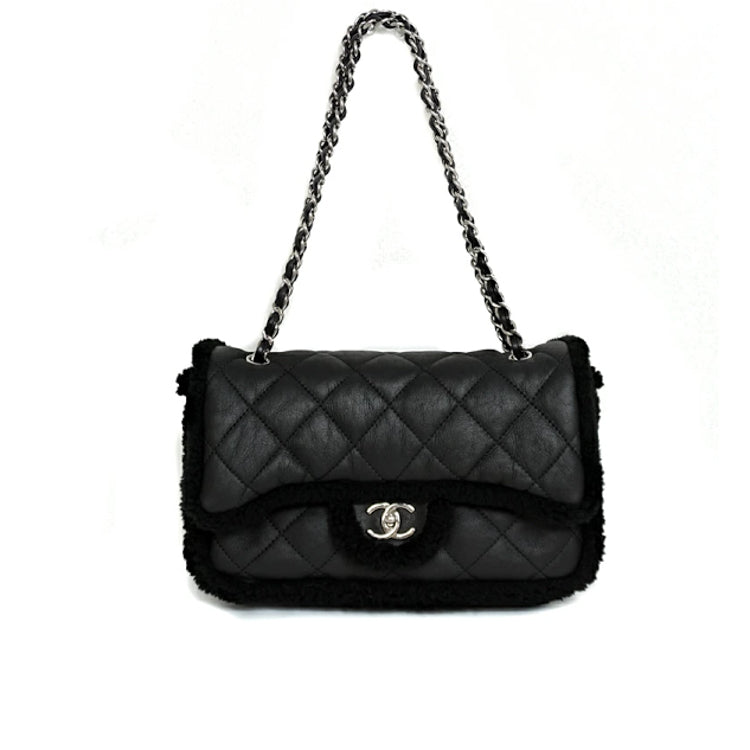 Chanel Matelasse Mouton Black Shoulder Bag Jsw23