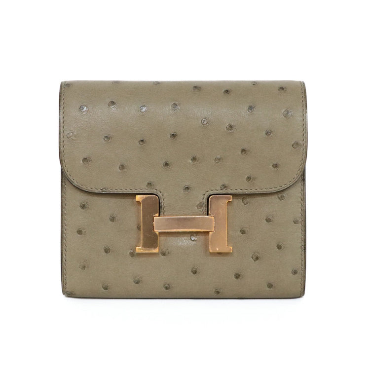 Hermes Constance Compact Ostrich Y Wallet 3S351