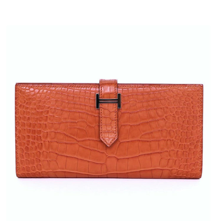 Hermes Bearn Souffle Alligator Matte crocodile Bleu Marine □Q Wallet 3S409