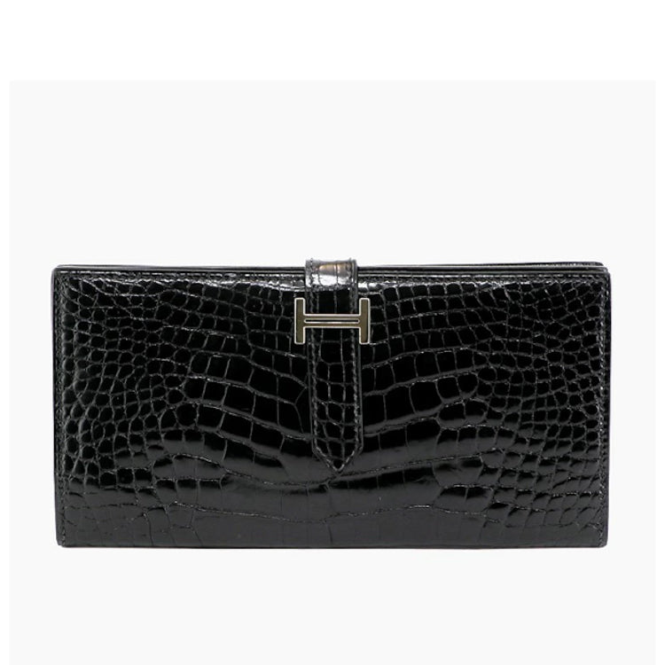 Hermes Crocodile Alligator Black □J Wallet Jsw23
