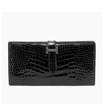 Hermes Crocodile Alligator Black □J Wallet Jsw23