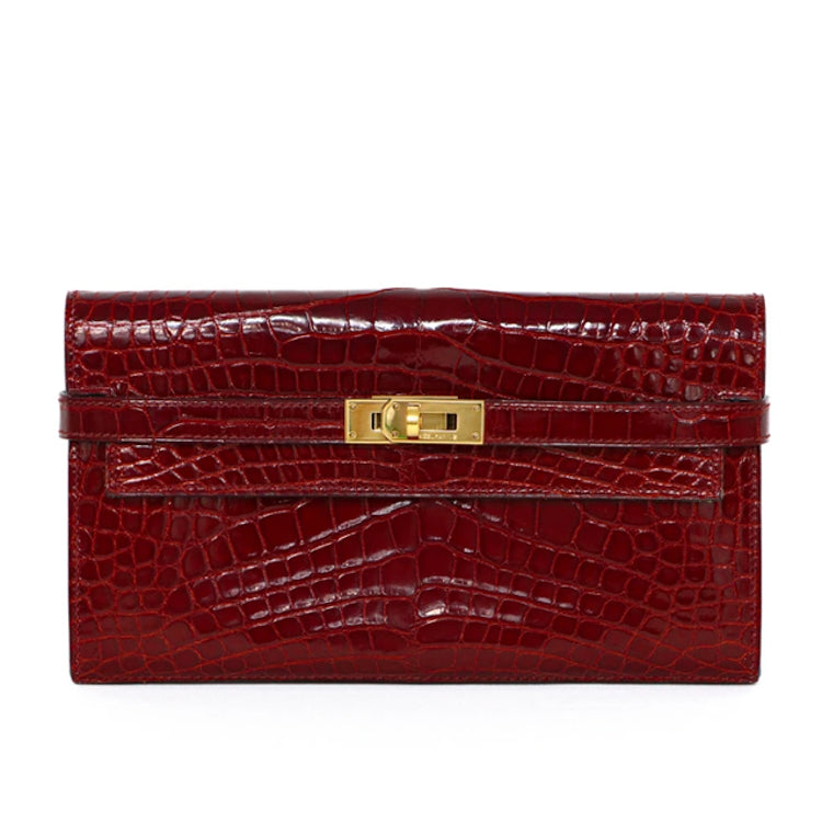 Hermes Kelly Long Alligator Crocodile Rouge H □L Wallet 3S412