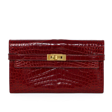 Hermes Kelly Long Alligator Crocodile Rouge H □L Wallet 3S412
