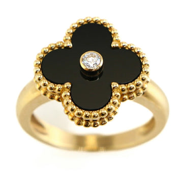 Van Cleef & Arpels Vintage Alhambra Onyx Diamond K18 Yellow Gold Ring Jsw23