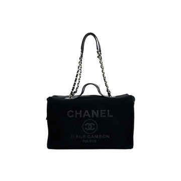 Chanel Deauville Canvas Black 2Way Chain Shoulder Bag Jsw23