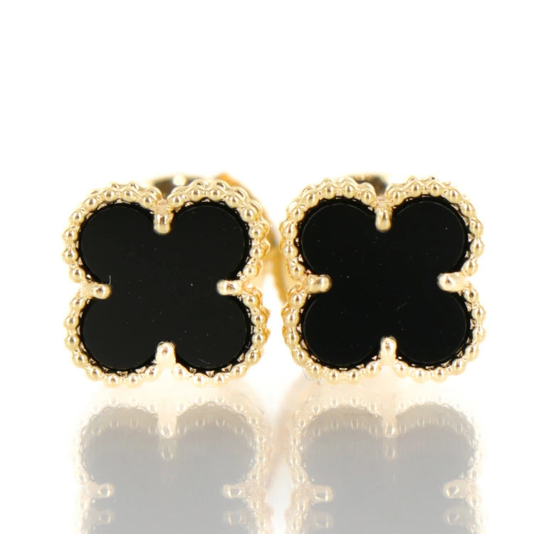 Van Cleef & Arpels Sweet Alhambra Onyx 18KYG Gold Black Earrings Jsw23