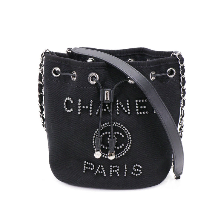 Chanel Deauville Coco Mark Black Chain Shoulder Bag 4S169