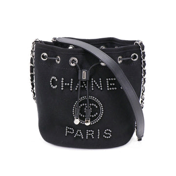 Chanel Deauville Coco Mark Black Chain Shoulder Bag 4S169